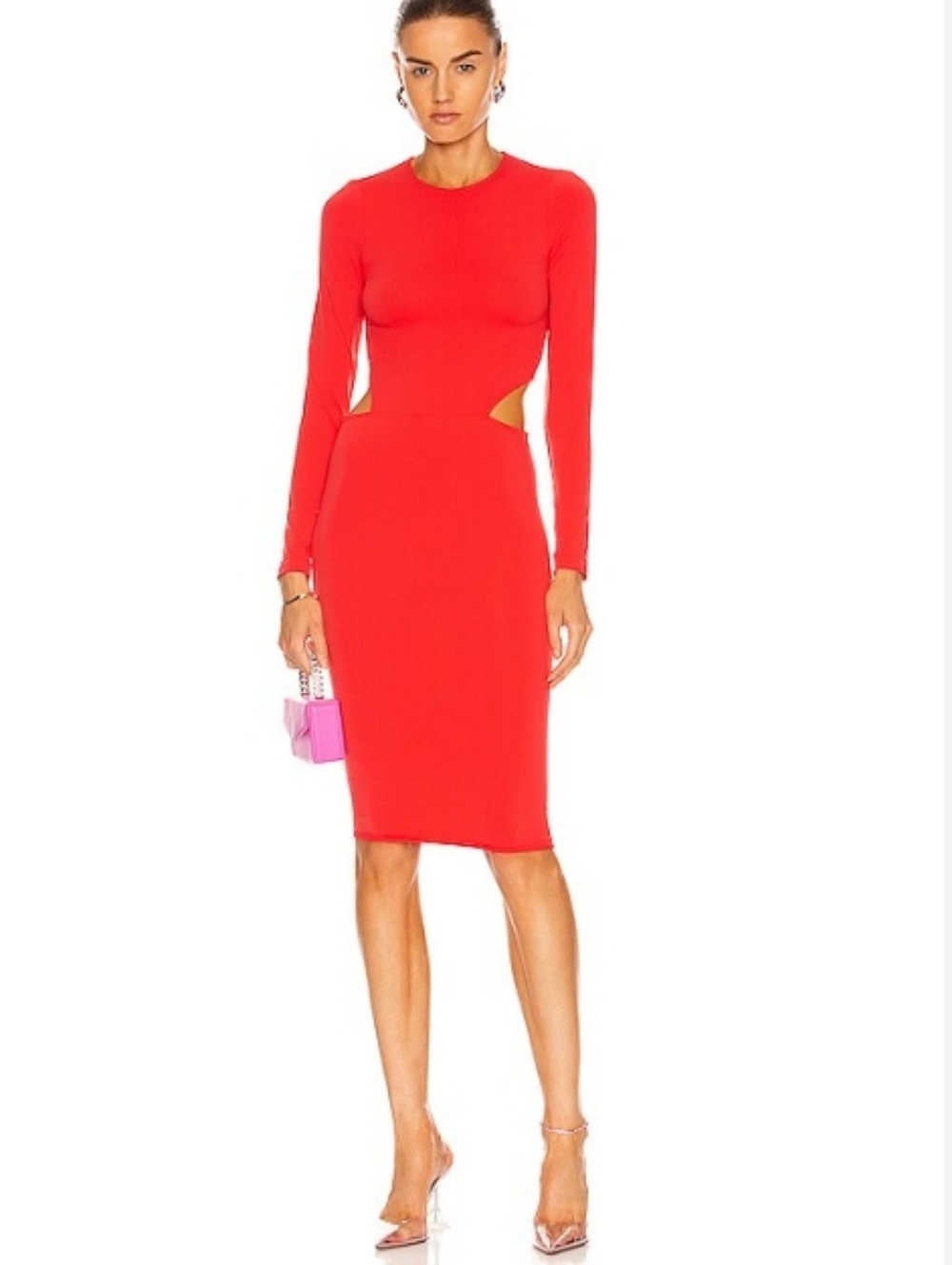 Wolford Red Long-Sleeve Cutout Midi Dress